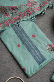 Velour Vignettes Teal Cotton Unstitched Suit Set